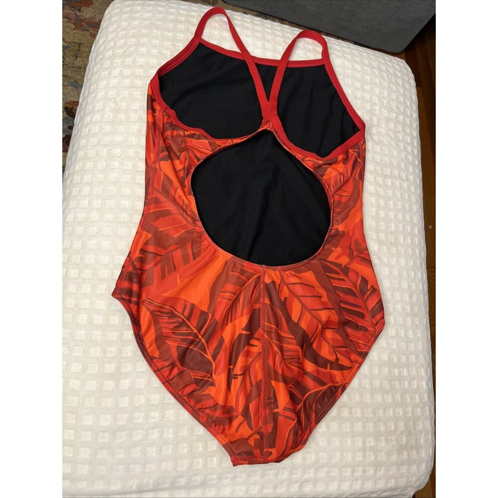 Arena One Piece Racer Back Lap Swimsuit Athletic 42 US XL Red Tropical Print - Picture 11 of 13